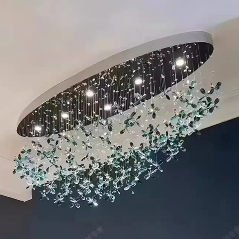 Suspension lumineuse moderne transparente fleurs papillon vert chambre salon restaurant