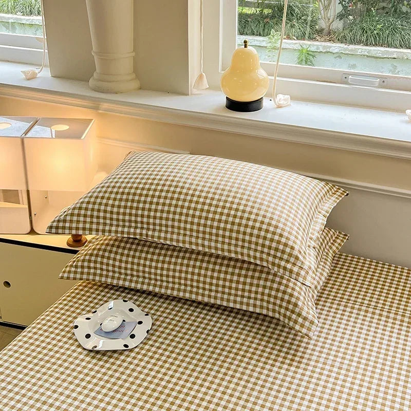 taies d'oreiller classiques carreaux blancs vert olive rose jaune non toxiques environnement polyester haute