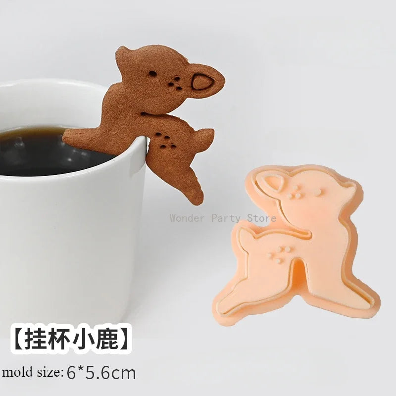 biscuits animaux dessin animé emporte pièces créatifs chats cerfs écureuils marron vert jaune