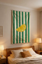 tapisserie murale citron rayée verte blanche moderne décoration intérieure chambre lavable machine