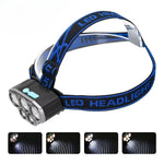 lampe frontale led rechargeable usb pêche chasse camping étanche modes luminosité bandes ajustables interrupteur