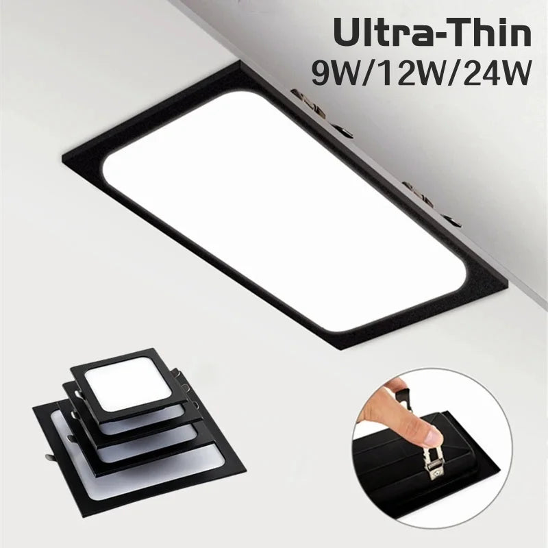 plafonnier led encastrable carré ultra mince aluminium moderne salon cuisine chambre blanc noir