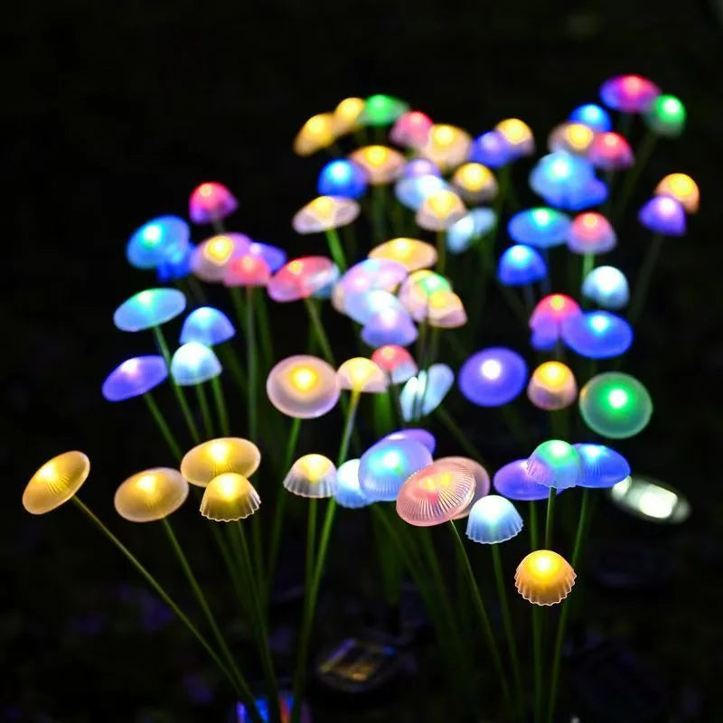 lumière solaire champignon multicolore semi transparent moderne patio jardin led piquet fixéextérieur ambiance