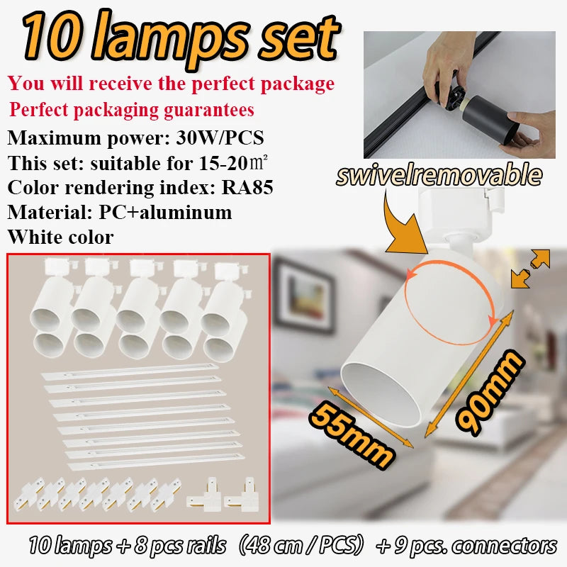 spots noir modernes gu10 12pcs fixés 55x90mm variable intensity