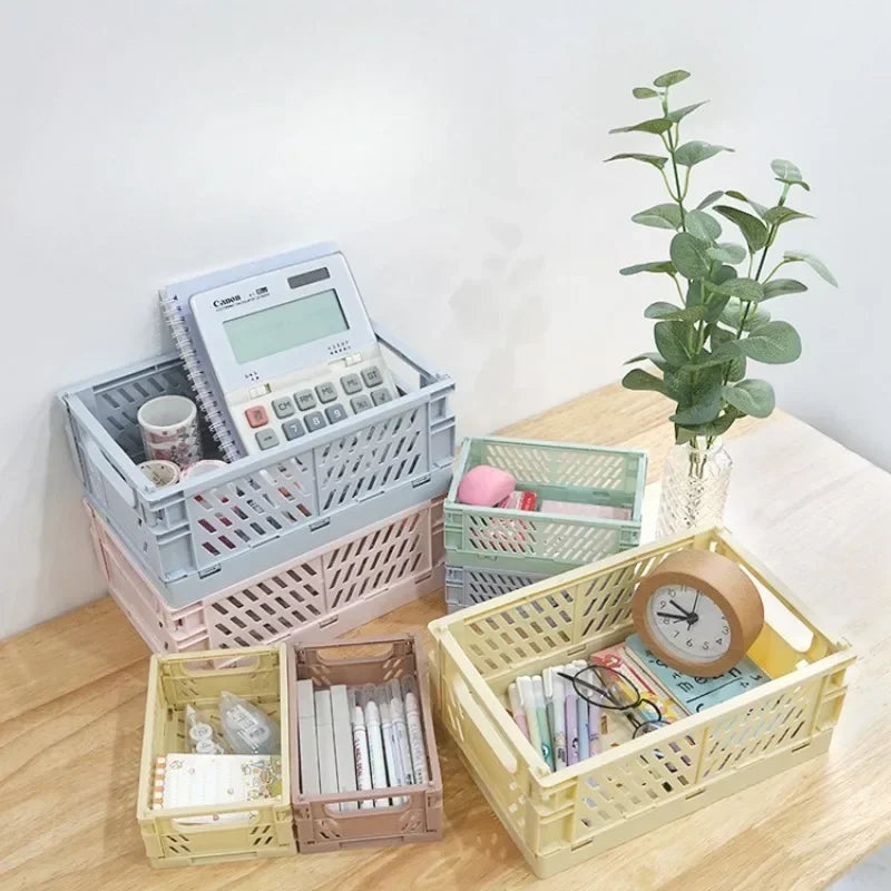 boîtes rangement pliantes vert rose beige bleu perforations moderne minimaliste poignées cosmétiques étudiants nhà