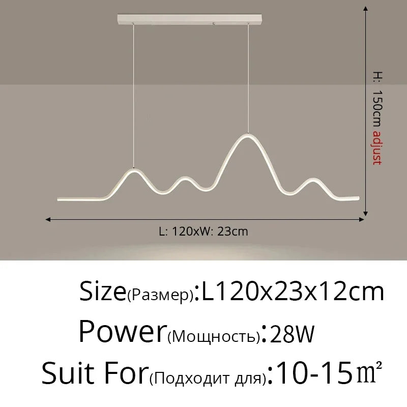 suspension moderne minimaliste luminaire vague lune forme ondulée blanc noir doré led chambre restaurant