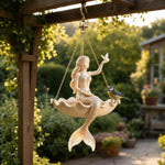 cache pot suspendu résine feuilles vertes figurine sirène classique romantique oiseau doré decoration plantes