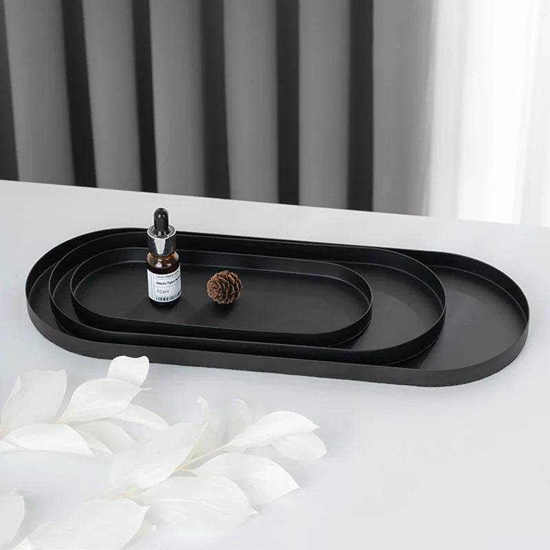 grand plateau service ovale céramique moderne nourriture minimaliste décoratif noir