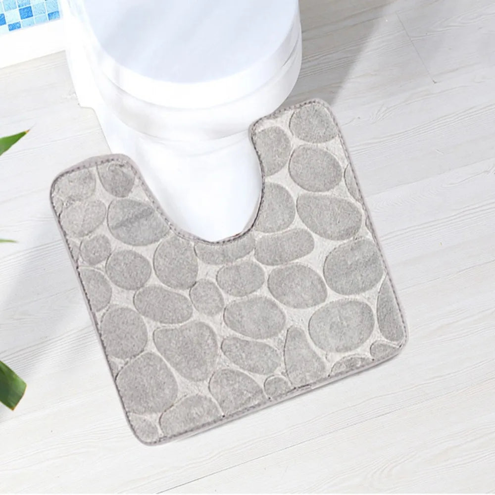 tapis toilette moderne beige noir gris clair texture galets vinyle fixation invisible