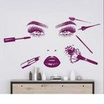 sticker mural artiste maquillage adhésif yeux lèvres pinceaux noir illustration salon beauté