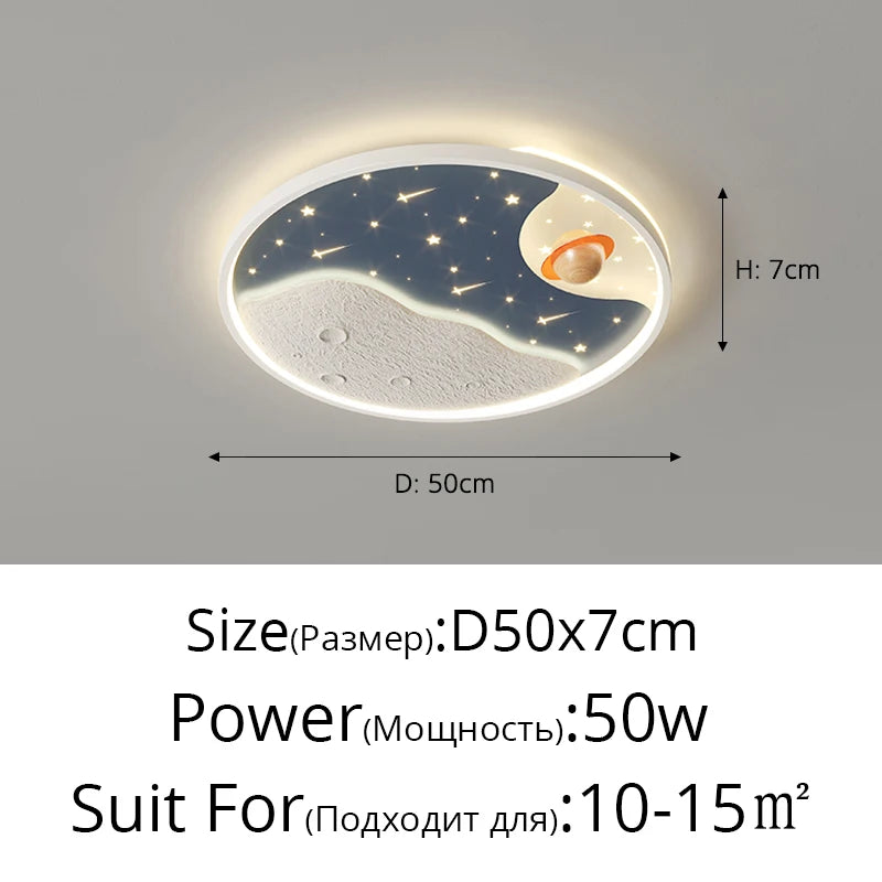 plafonnier led moderne blanc bleu nuit lune étoiles designintérieur lumière chambre enfants