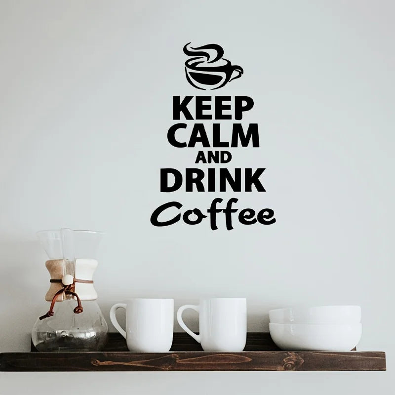 autocollants muraux vinyle citation lettres keep calm drink coffee noir adhésif moderne kitchen restaurant
