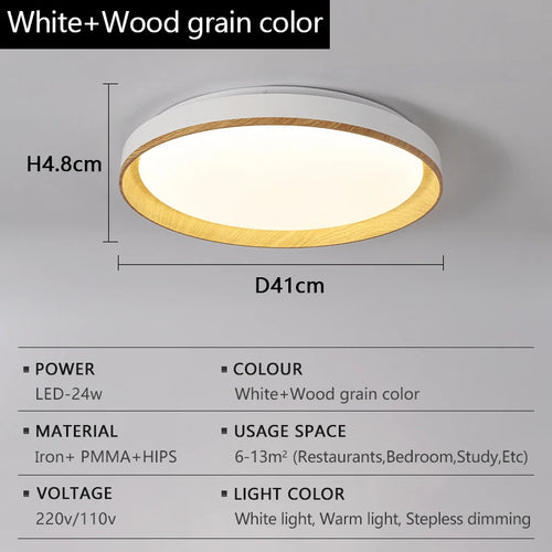 plafonnier led moderne bois naturel blanc salon chambre télécommande intensité variable éclairage intérieur