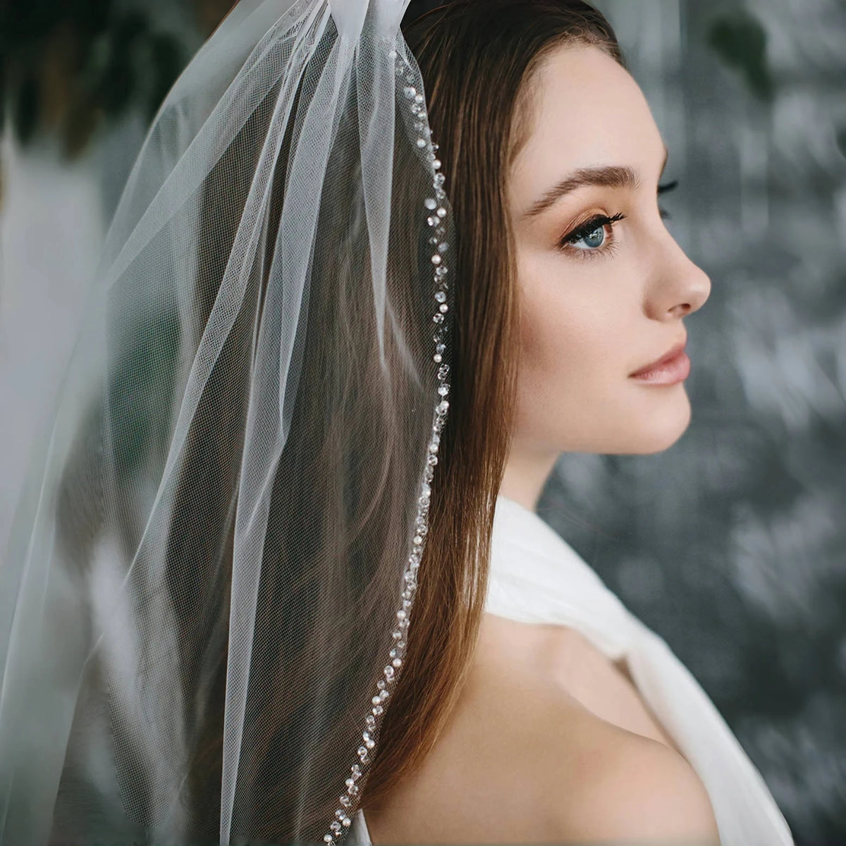 voile mariée blanc bord transparent classique peigne métallique
