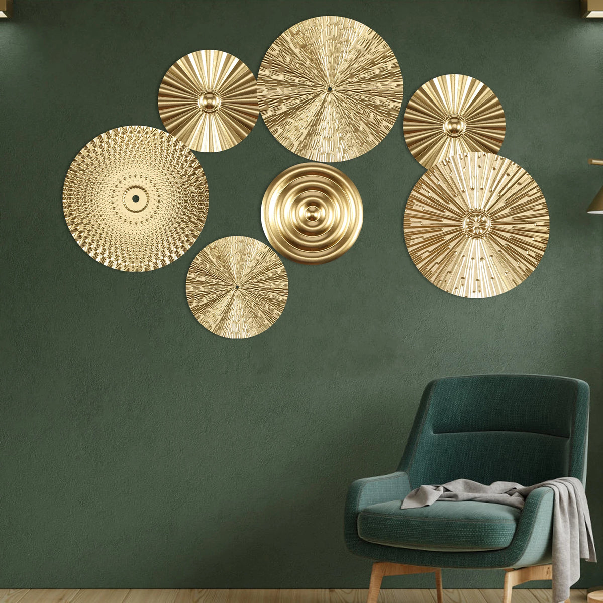 décoration murale moderne abstraite 3d métal doré rayures radiales adhésifs