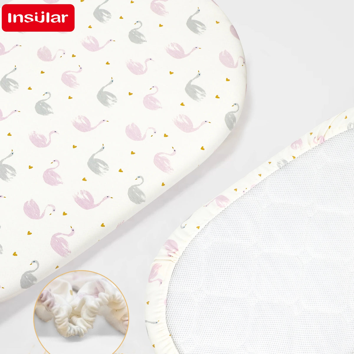 draps bébé motif cygnes coeurs doux coton blanc rose gris jaune enfantins housse élastiquée