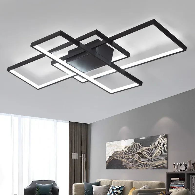plafonnier moderne minimaliste noir blanc rectangles superposés géométrique opaqué luminaire salon chambre