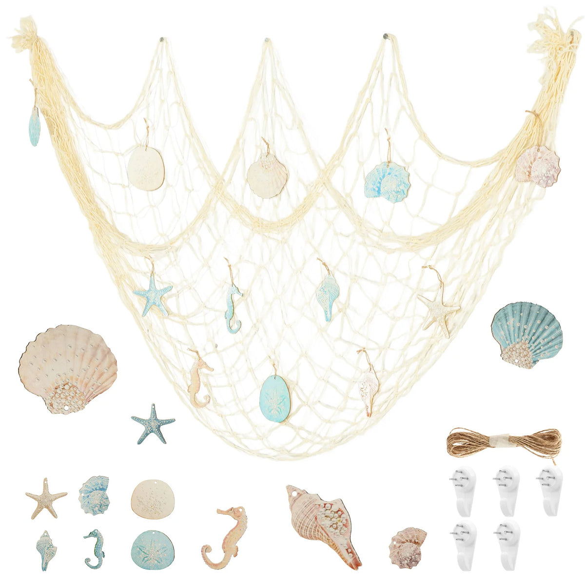 décoration murale filet pêche coquillages marin clips tassel étoiles mer hippocampes chambre plage festive