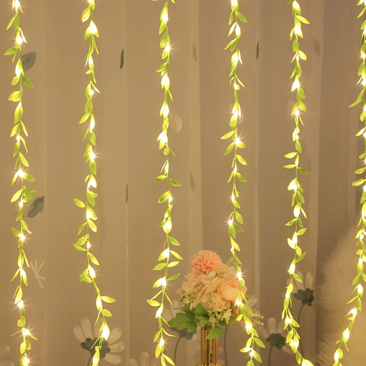 guirlande lumineuse décorative feuilles vertes led blanc chaud fil métallique champêtre bohèmeintérieur décoration festive