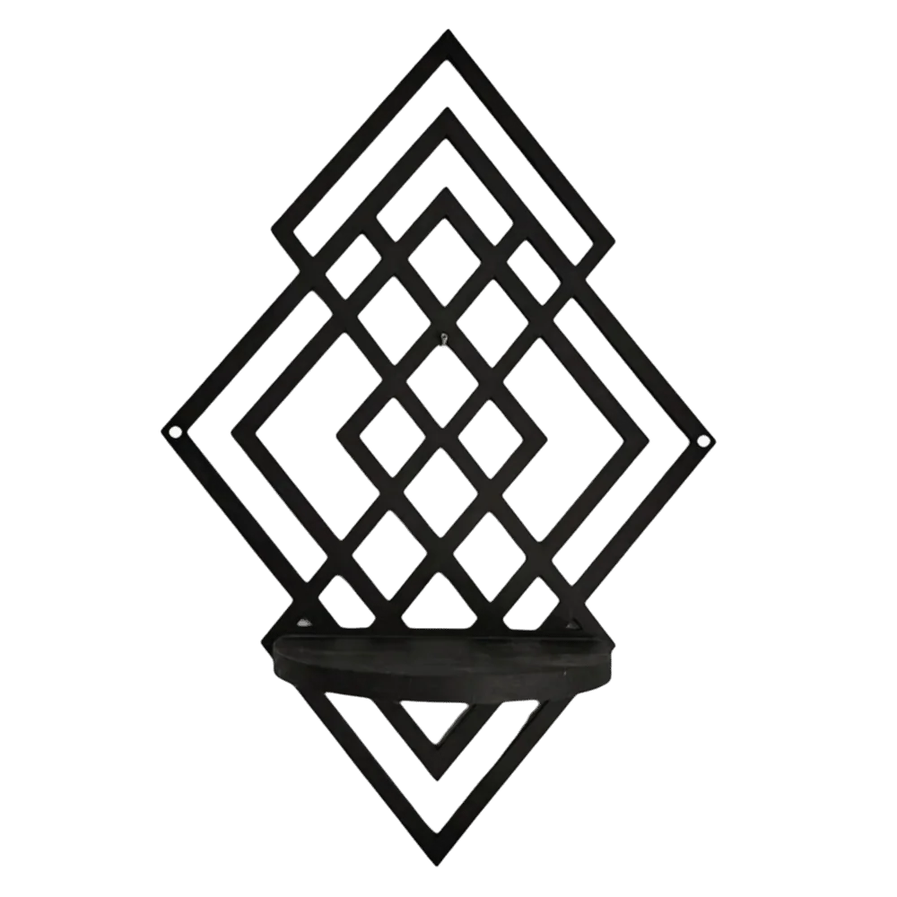 étagère murale bois géométrique moderne noir plante vase bougie diffuseur huiles essentielles