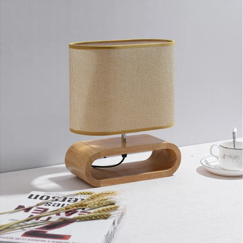 lampe table nordique bois naturel tissu beige motif ampoule led chambre salonhôtel étude