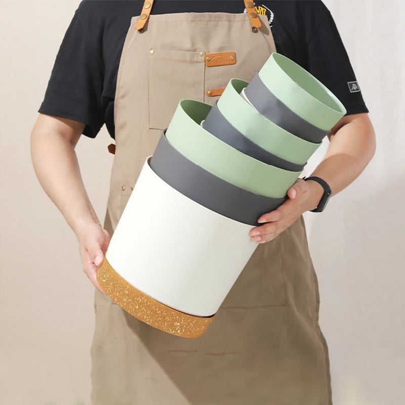 Pots fleurs modernes bacs pépinière bord cuir naturel vert clair blanc gris absorbant minimaliste