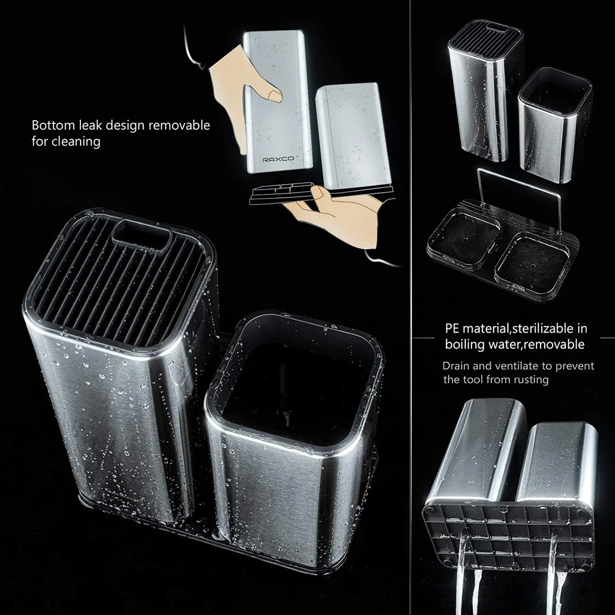 rangement cuisine moderne couteaux ustensiles support vertical spatules écumoire fourchette transparent argENTA Brillant lignes