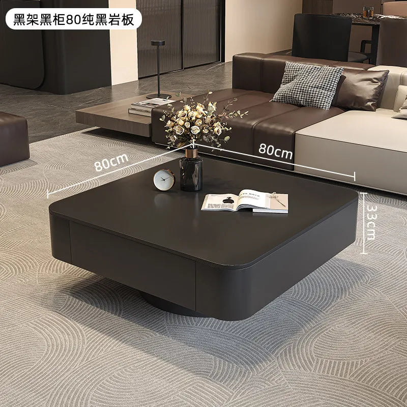 table basse carrée salon minimaliste marbre noir blanc tiroir métal solide