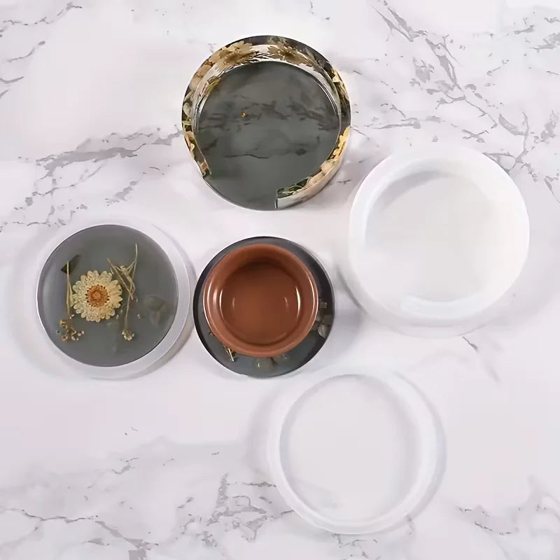 moules résine silicone motifs modernes fleurs séchées marbré carrés ronds octogonaux décoration artisanale posavasos