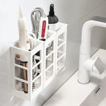 organisateur mural blanc transparent accessoires coiffure moderne salle bain adhésif multifonction