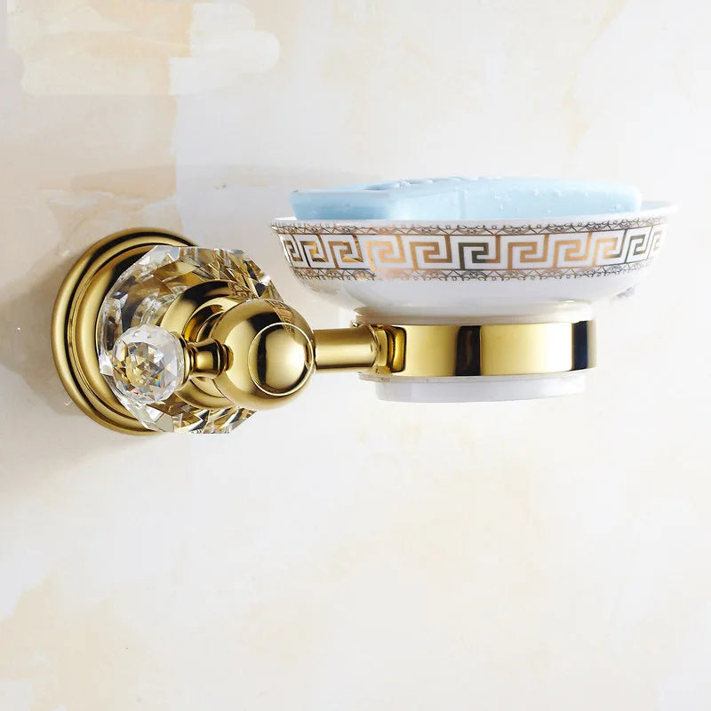 porte savon mural cristal doré acier inoxydable motifs géométriques transparent luxueux salle bain