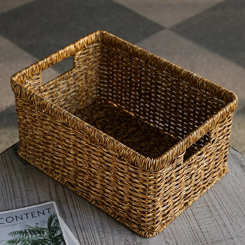 panier tressé naturel poignées bois rangement traditionnel respectueux environnement dimension 37x26cm