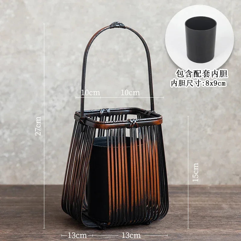 panier rotin tressé main vase bambou décoration fleurs rustique artisanal maison