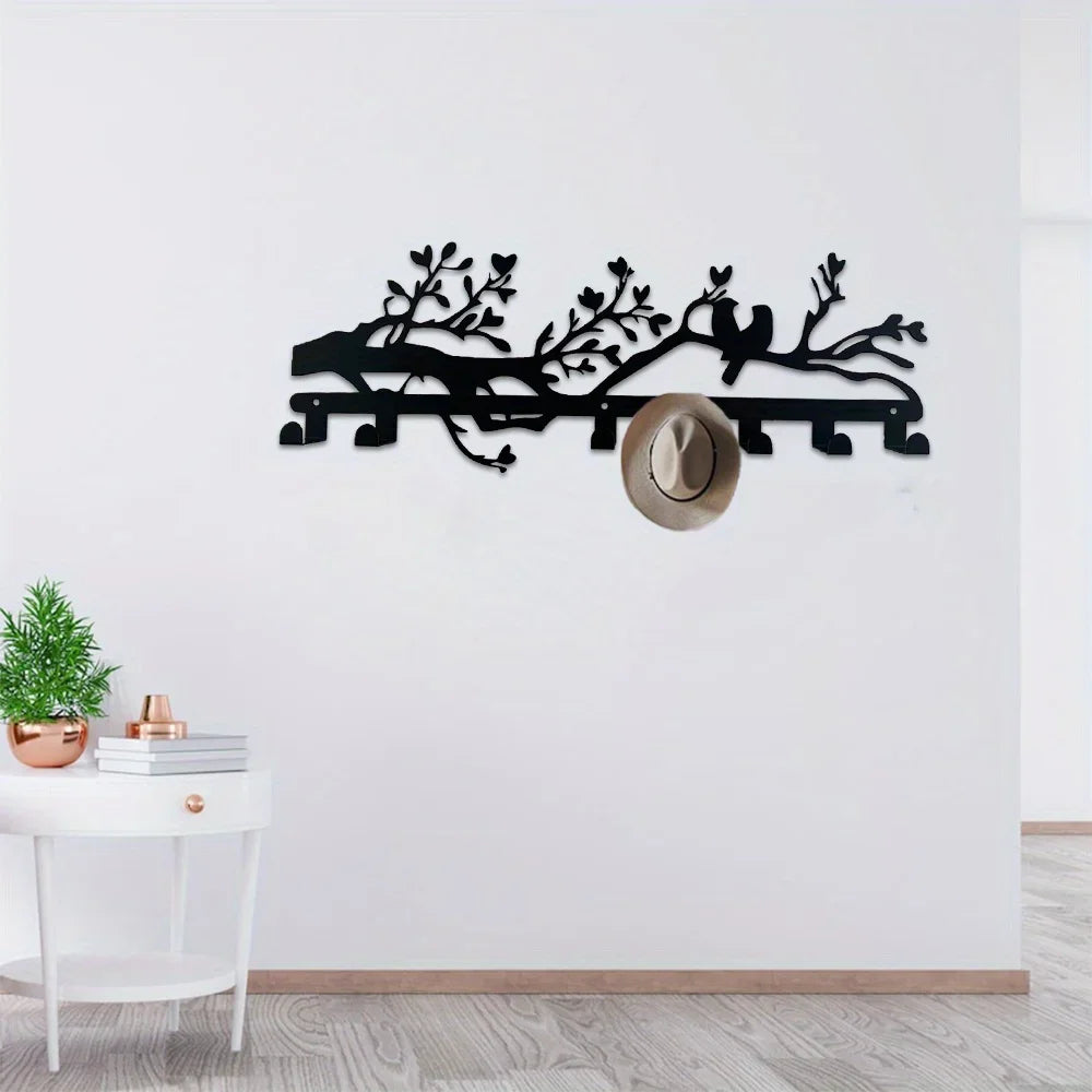 patères murales branche arbre oiseaux modernes décoratives entrée organisatrice porte clés noir blanc
