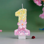 bougies numériques paillettes fleur relief anniversaire enfant décoratives jaune rose blanches