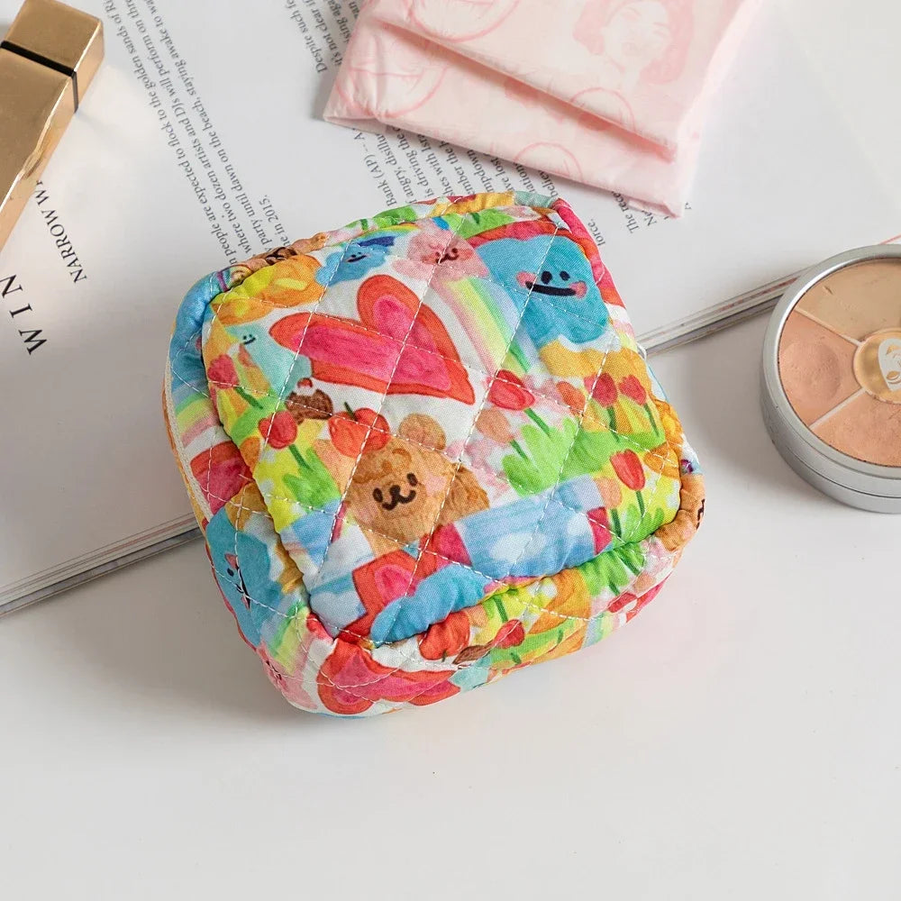 sacs cosmétiques toile jaune vert bleu blanc rose patchwork pois fleurs vintage zip
