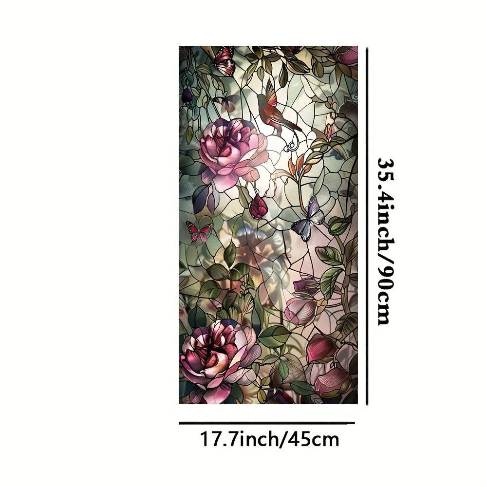 film décoratif fleurs feuilles multicolore adhésif opacité art deco vitrail maison fenêtre 45cm 90cm