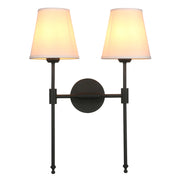 applique murale double bras laiton noir abat jour tissu blanc classique éclairage intérieur fixations