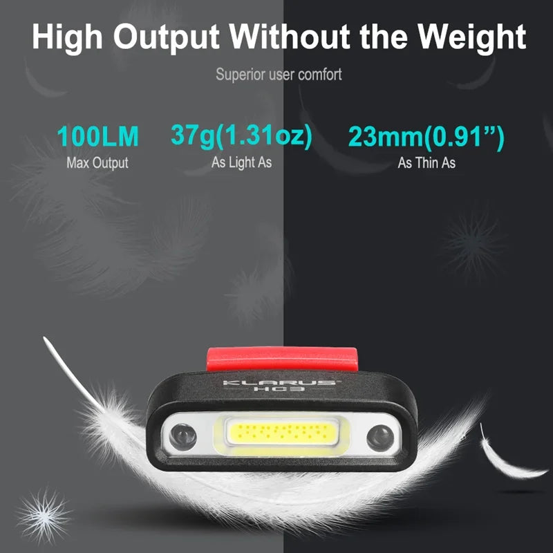 lampe visière rouge noir rechargeable détecteur mouvement clips bandeau autonomie 27h led compact moderne