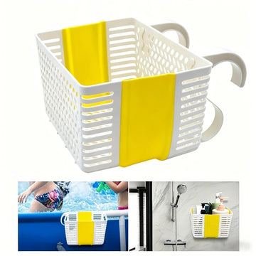 organisateur piscine suspendu bleu perforations feuilles étoiles ventouses crochets transport articles divers moderne
