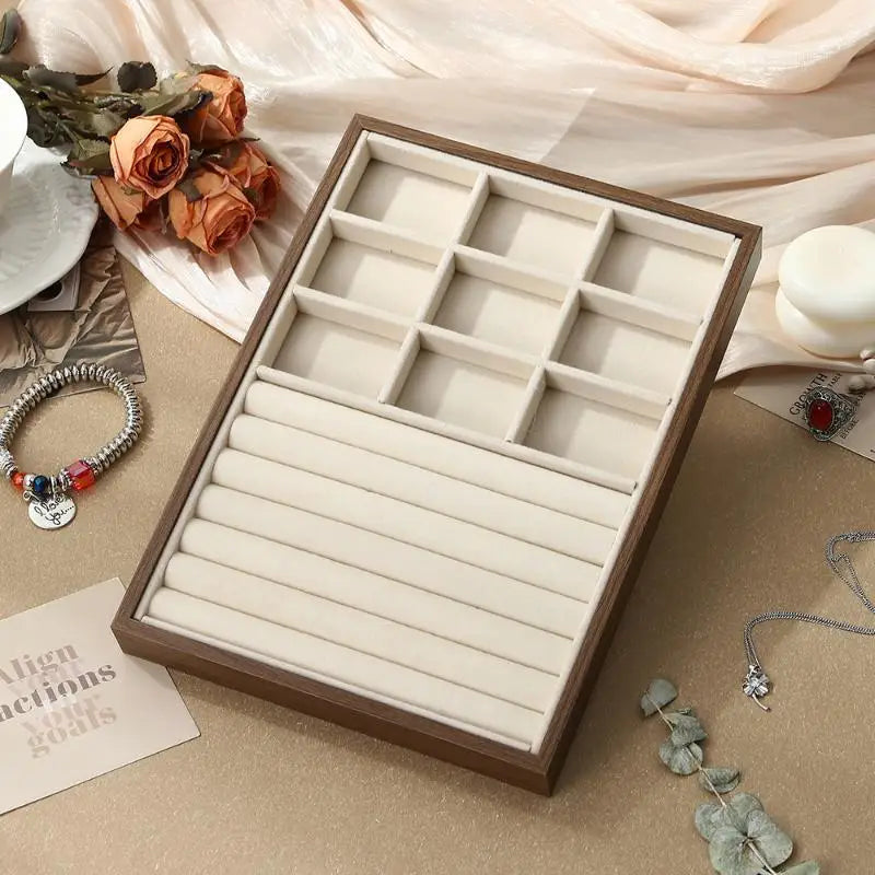 boîtes bijoux bois marron velours beige moderne grande capacité rangement exposant minimaliste