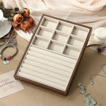 boîtes bijoux bois marron velours beige moderne grande capacité rangement exposant minimaliste