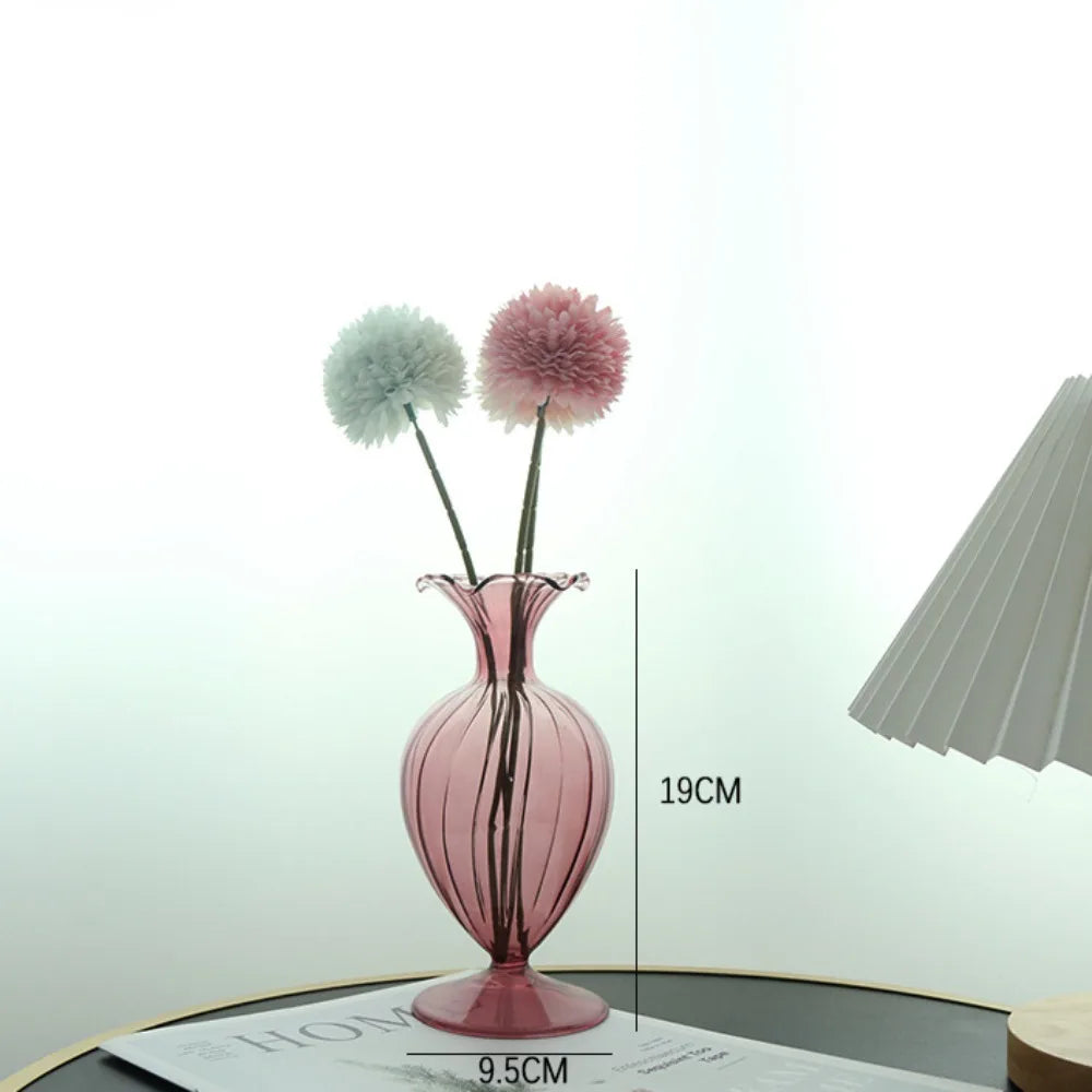 vases verre opalescents rayures verticales classiques couleurs vert rose orange violet rouge