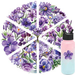 sticker adhésif fleurs violettes vertes décoration creative étanche diy 50 pièces illustration romantique