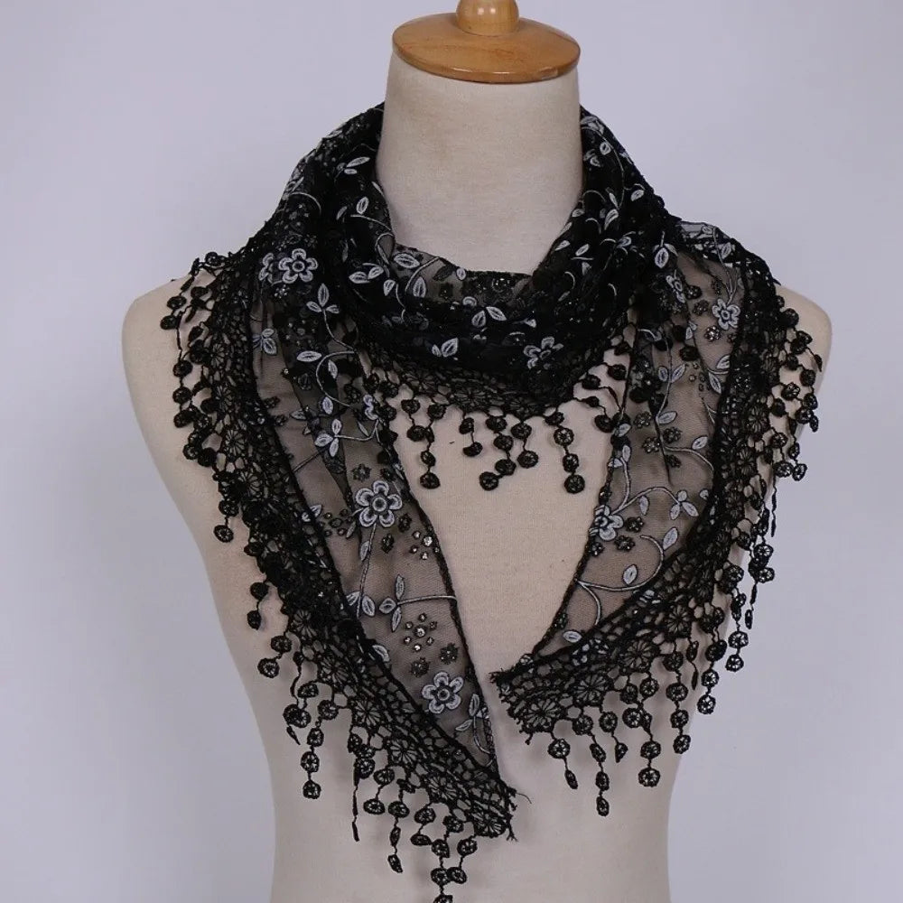 écharpe féminine floral dentelle noir blanc décoratives classique élégante printemps étéextérieur