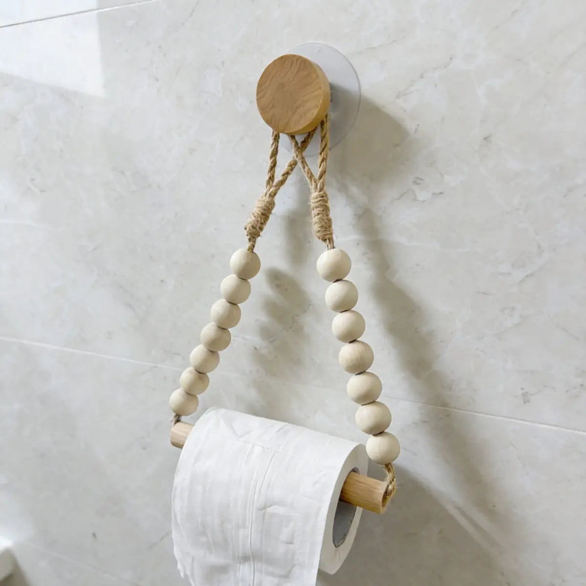 porte rouleau papier toilette blanc bois corde boho rustique suction chambrehôtelDecorationMaison