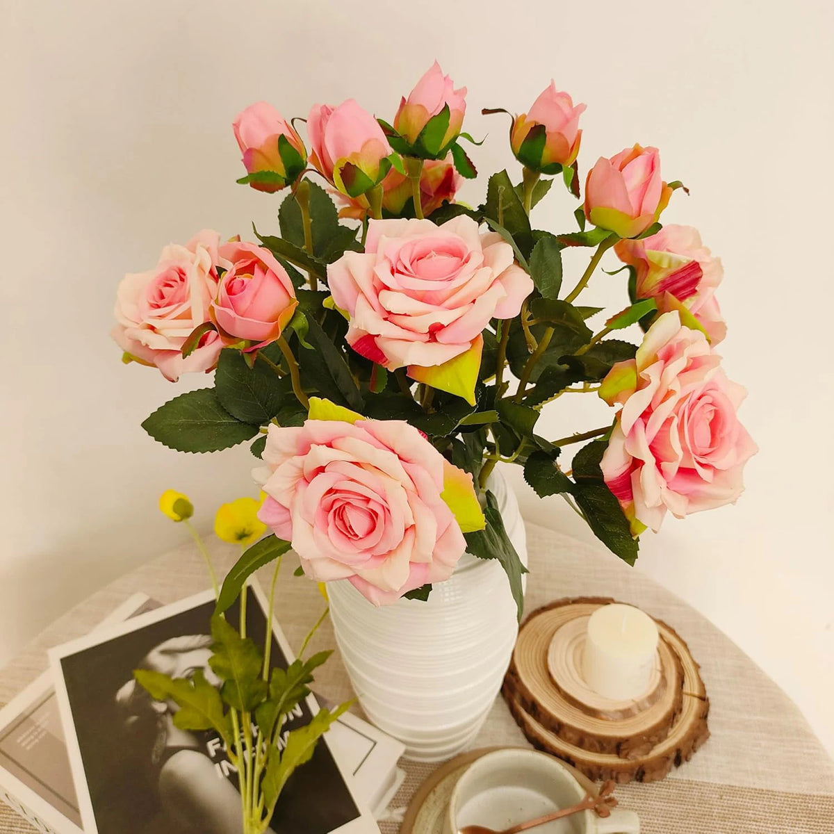 bouquet roses artificielles soie modernes intérieur décoration mariage anniversaire baby shower festive