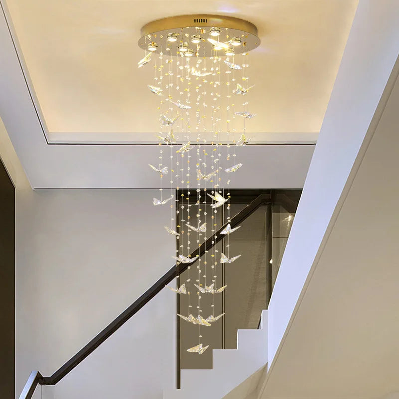 suspension lumineuse moderne papillons cristal bleu transparent élégante lumière chaînes haute qualité