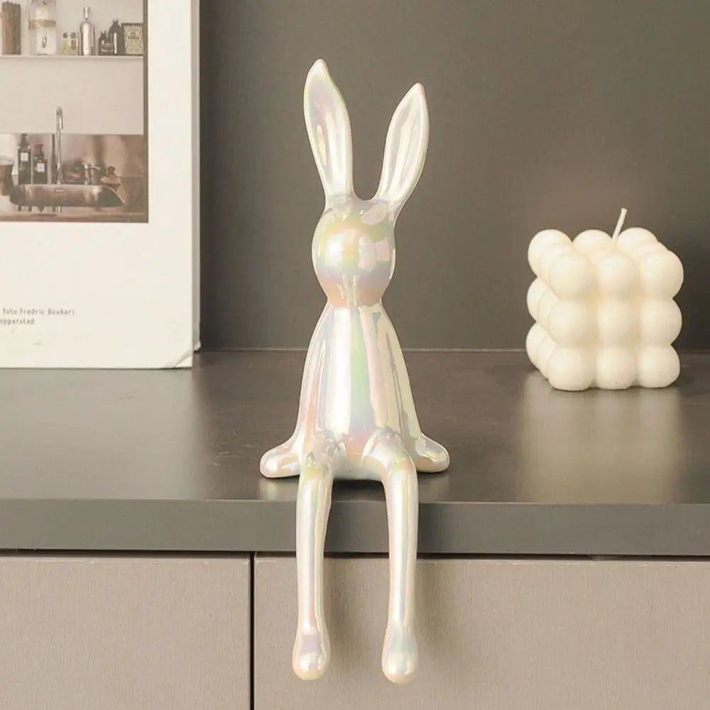 statue lapin or argent iridescent moderne contemporain minimaliste lisse brillant opacité 21cm decoration maison