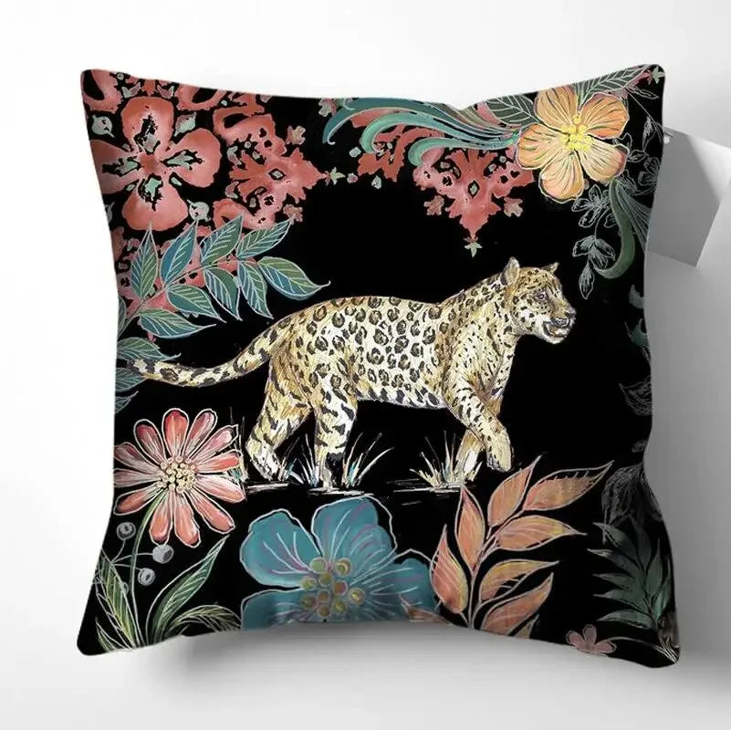 taie d'oreiller moderne imprimée léopard fleurs 40x40 45x45 50x50 60x60 polyester beige noir vert